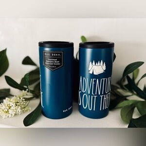 X2 RAE DUNN New “ADVENTURE IS OUT THERE” Slim-Can Cooler Stainless Steel 12oz